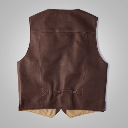 Brown Men Multi Pocket Stlye Buckskin Vest