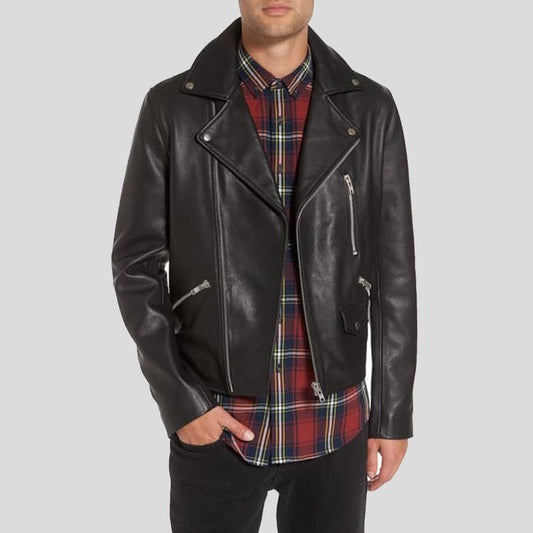 Men's Caden Black Biker Leather Jacket