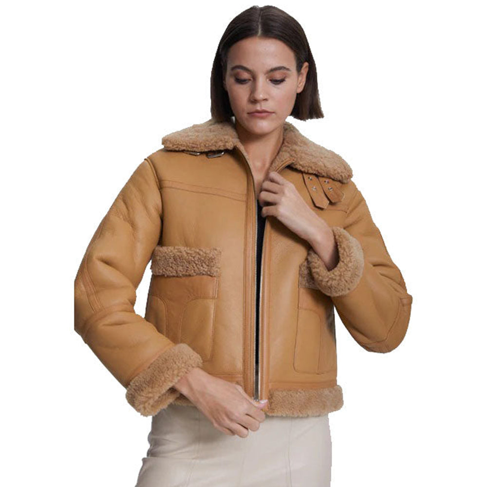 NEW WOMEN Leather Shearling Jacket