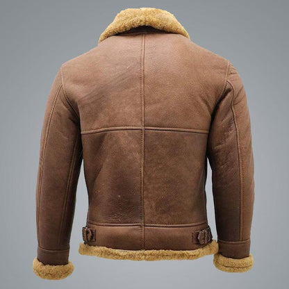 Men's Brown B3 Shearling Sheepskin WW2 Bomber Leather Flying Aviator Jacket