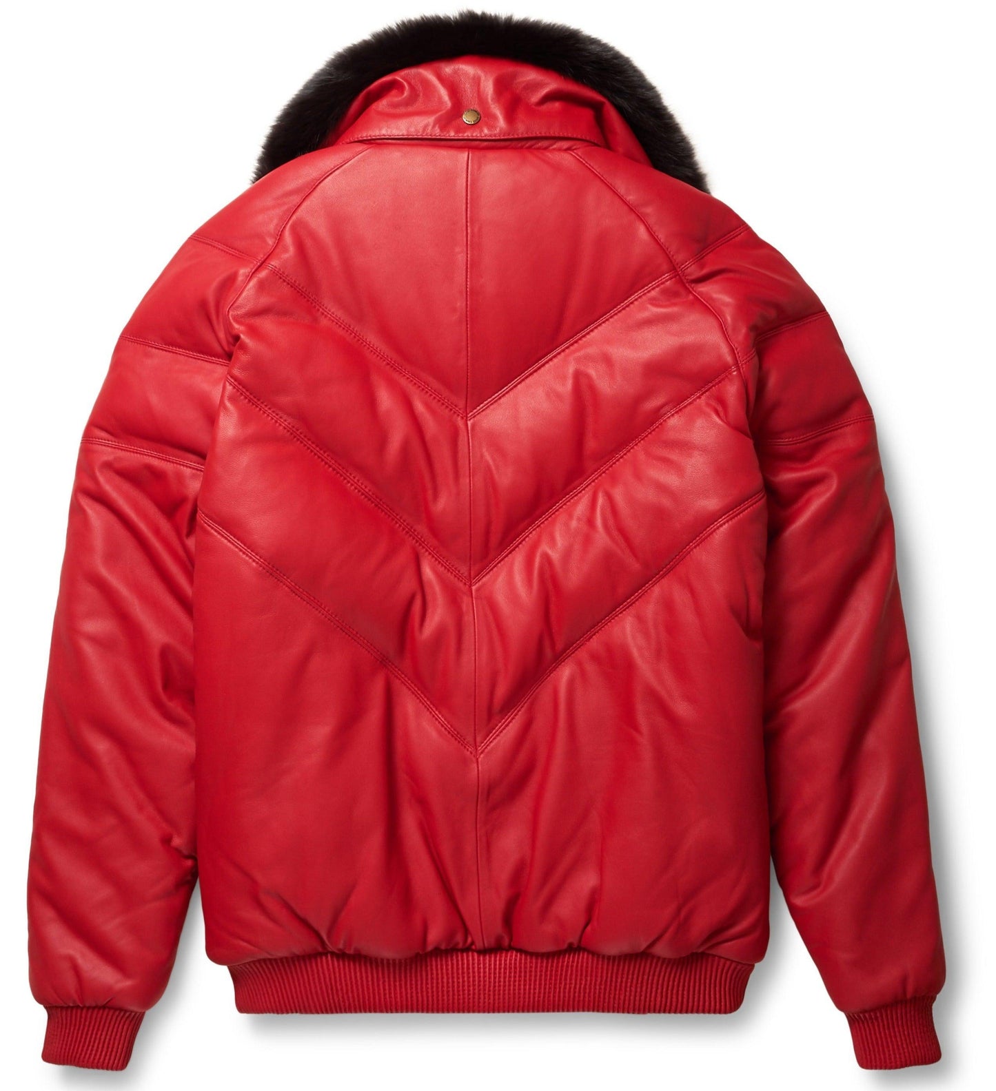 Men's Red Leather V-Bomber Jacket