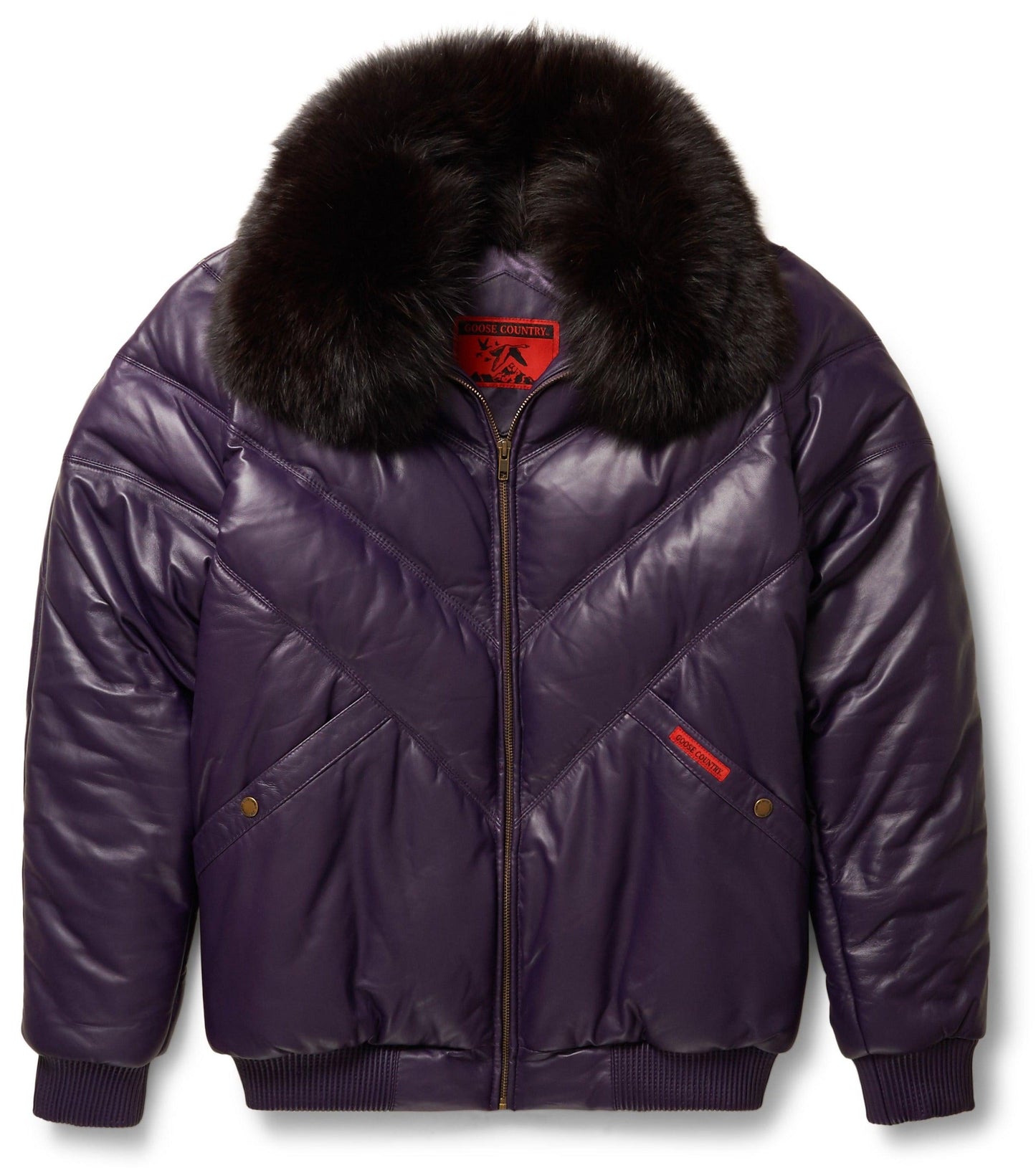 Purple Leather V-Bomber Jacket