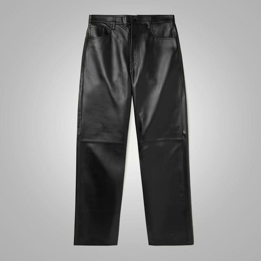 Real Black Sheepskin Fashion Leather Jeans Pant For Men