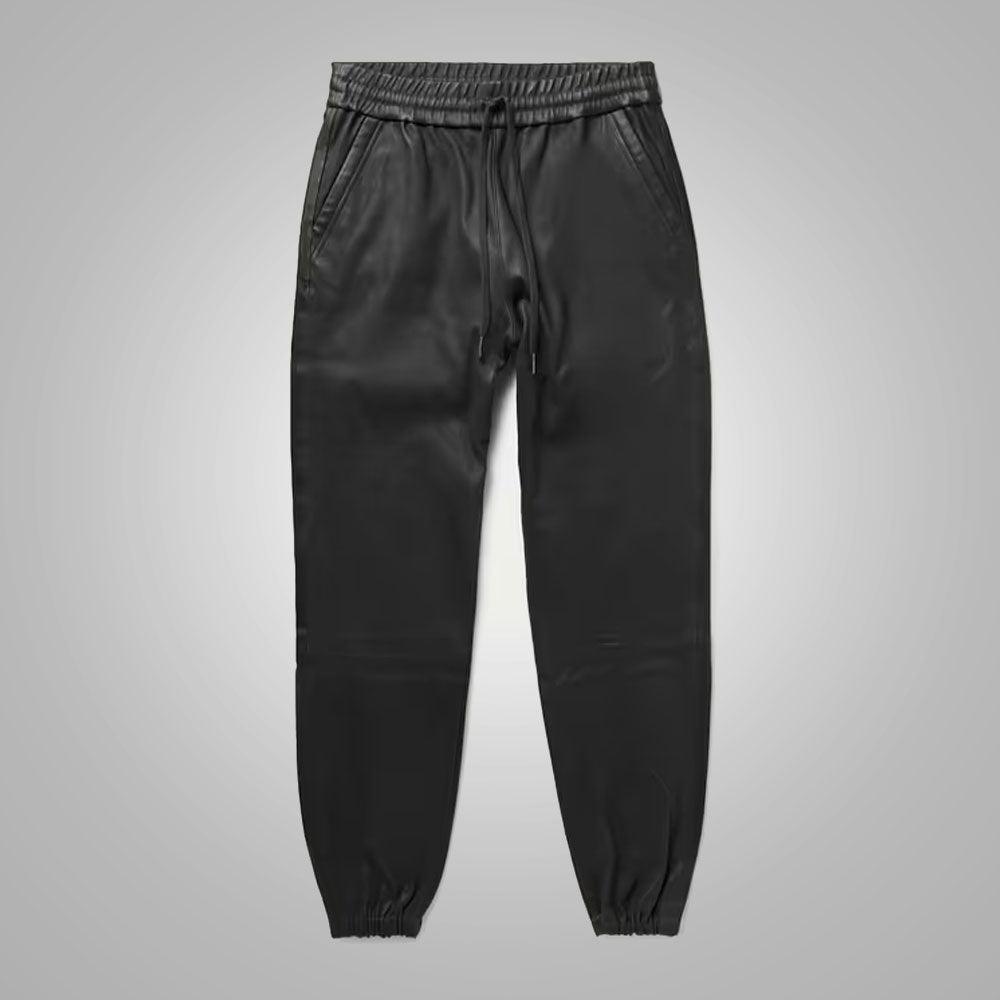 Men's New Style Black Sheepskin Leather Pant In Black