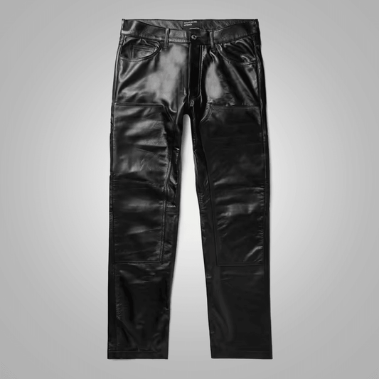 New Black Sheepskin Leather Skinny Shearling Leather Jeans Pant For Men