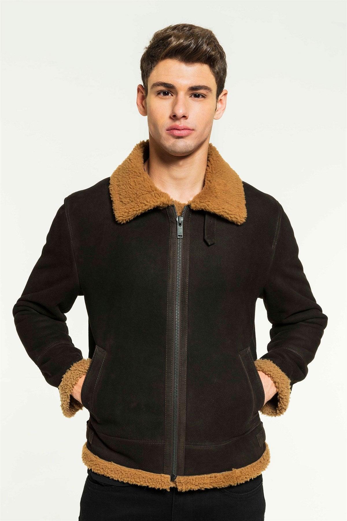 Aviator Toffee Shearling Jacket For Men