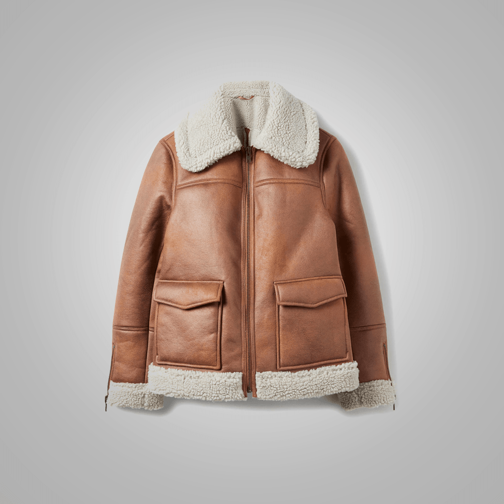 Women's Sheepskin Brown Shearling Leather Aviator Jacket