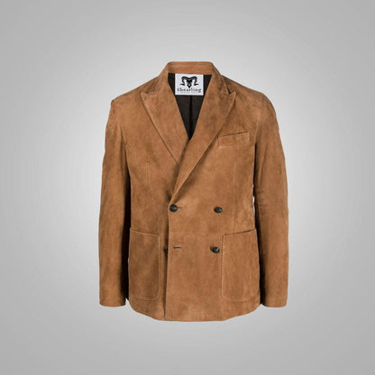 Men's Double Breasted Suede Leather Blazer