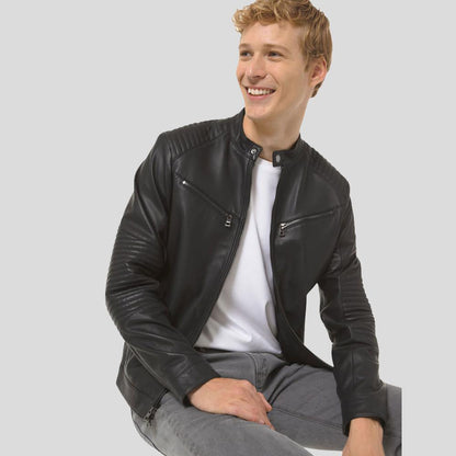 Men's Claiborn Black Cafe Racer Leather Jacket