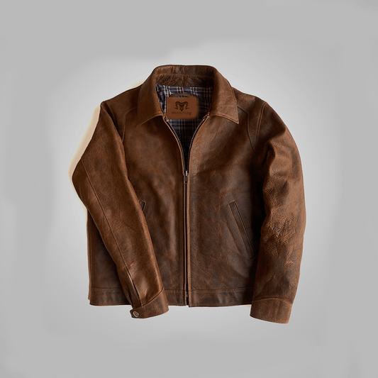 Brown Men Lambskin Iconic Trucker Leather Biker Jacket