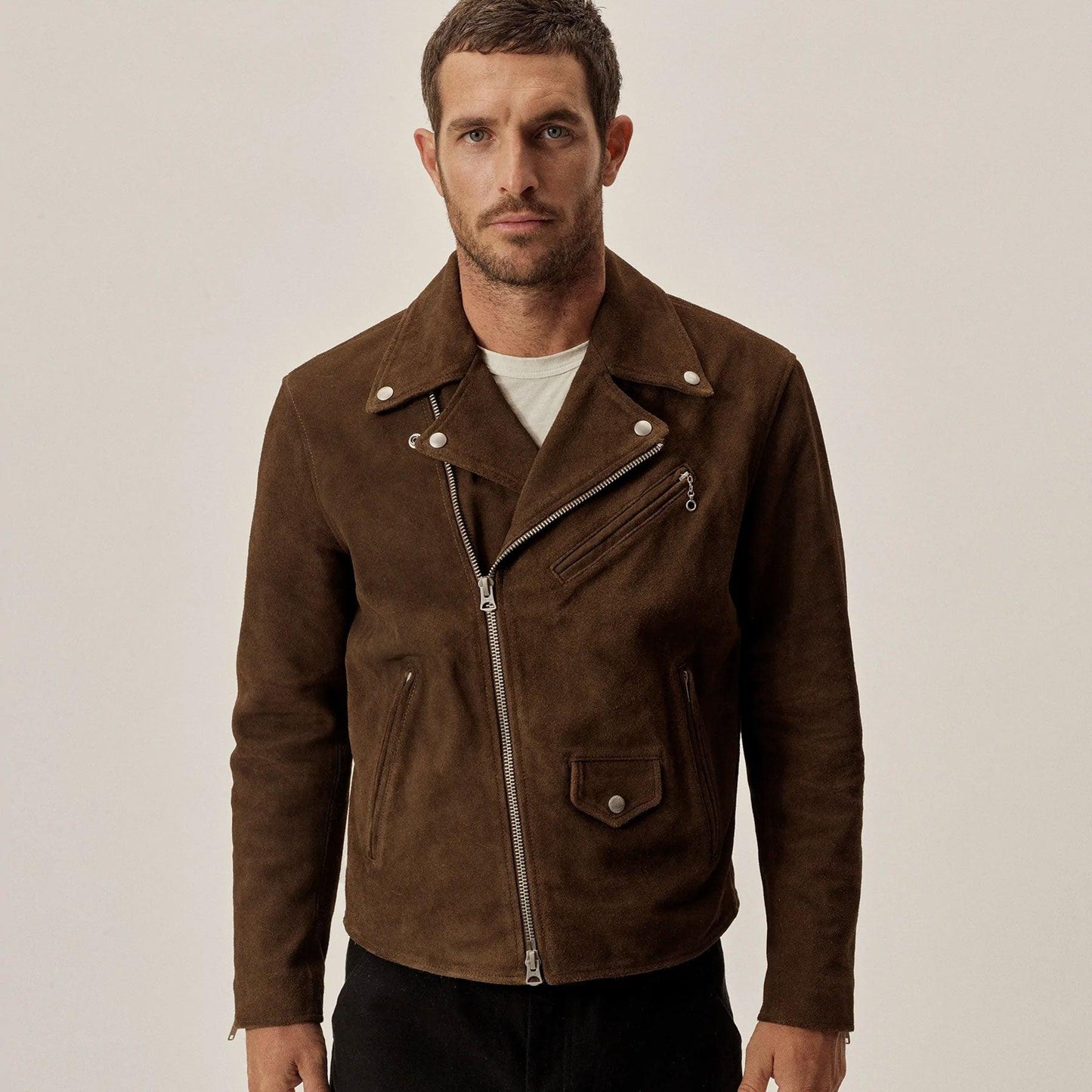 Men's Brown Leather Suede Bomber Jeans Style Jacket