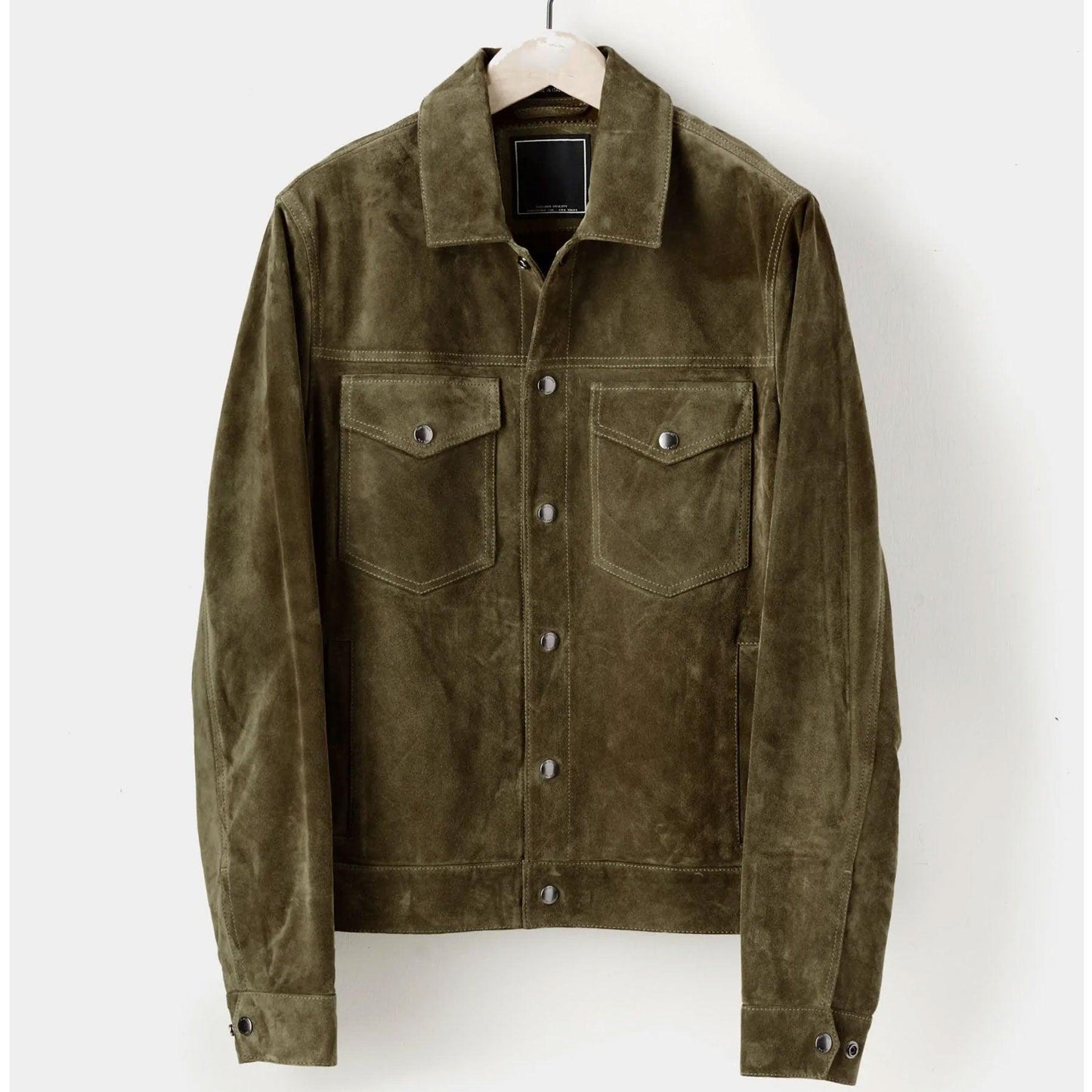 Men’s Olive Suede Leather Shirt Jeans Style