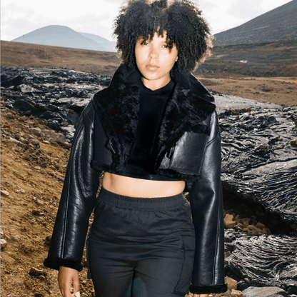 Women's Black Aviator Flight Pilot B3 Sheepskin Shearling Leather Jacket