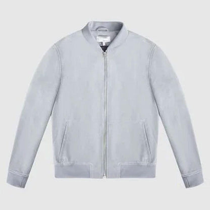 Men's Suede Leather White Bomber Jacket