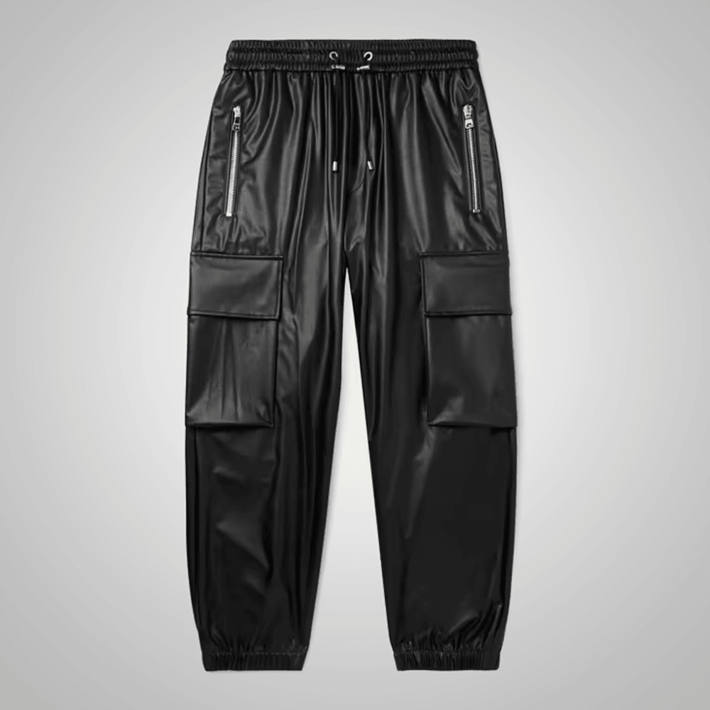 Men's Black leather Sheepskin leather jeans pant