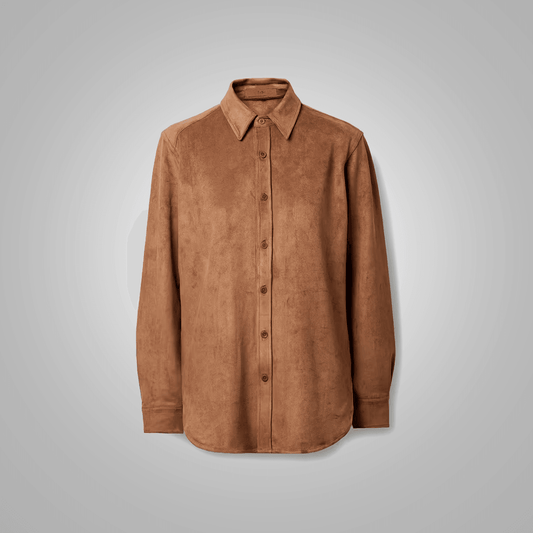 Smooth Simple Button Leather Blend Shirt In Brown