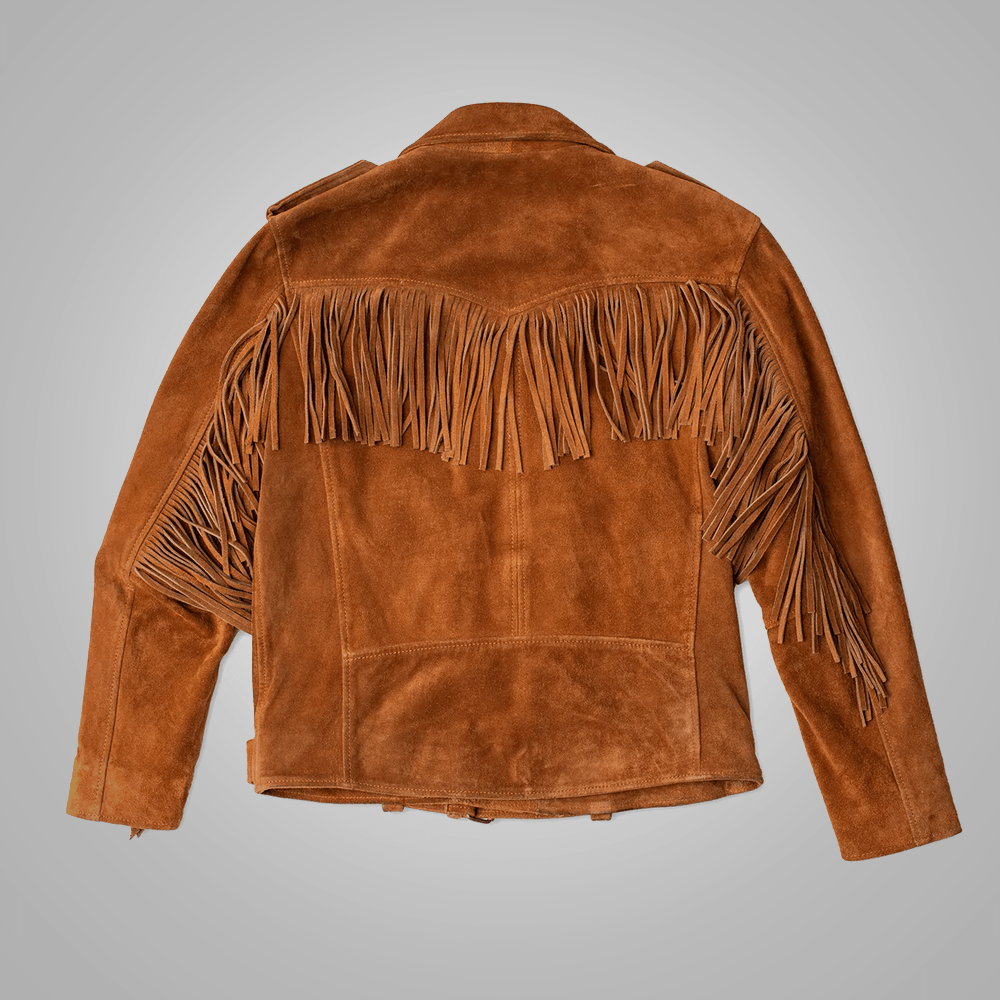 Brown Men Cowboy Style Fringes Suede Leather Western Jacket