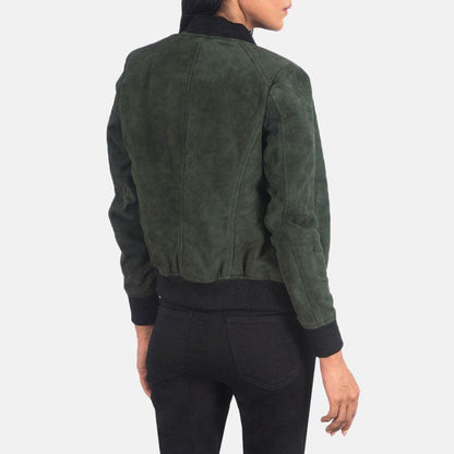 Bliss Green Suede Bomber Jacket