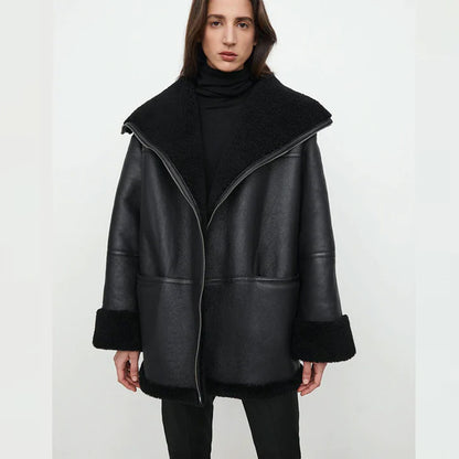 NEW WOMEN Leather Shearling Jacket