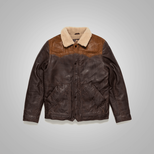Men's Chocolate Brown Western Suede Leather Bomber Jacket