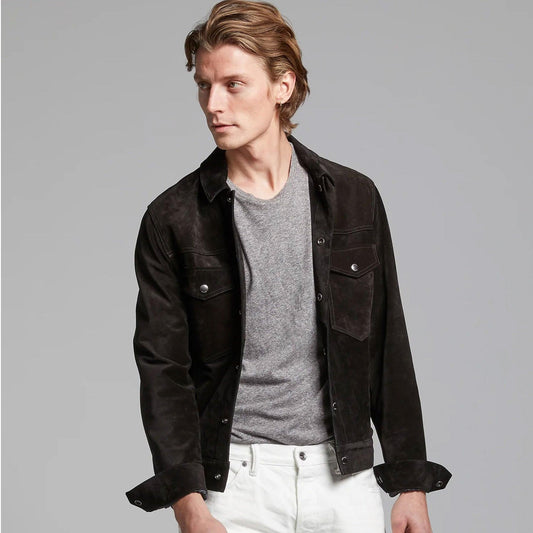 Men’s Black Suede Leather Jacket Shirt Jeans Style