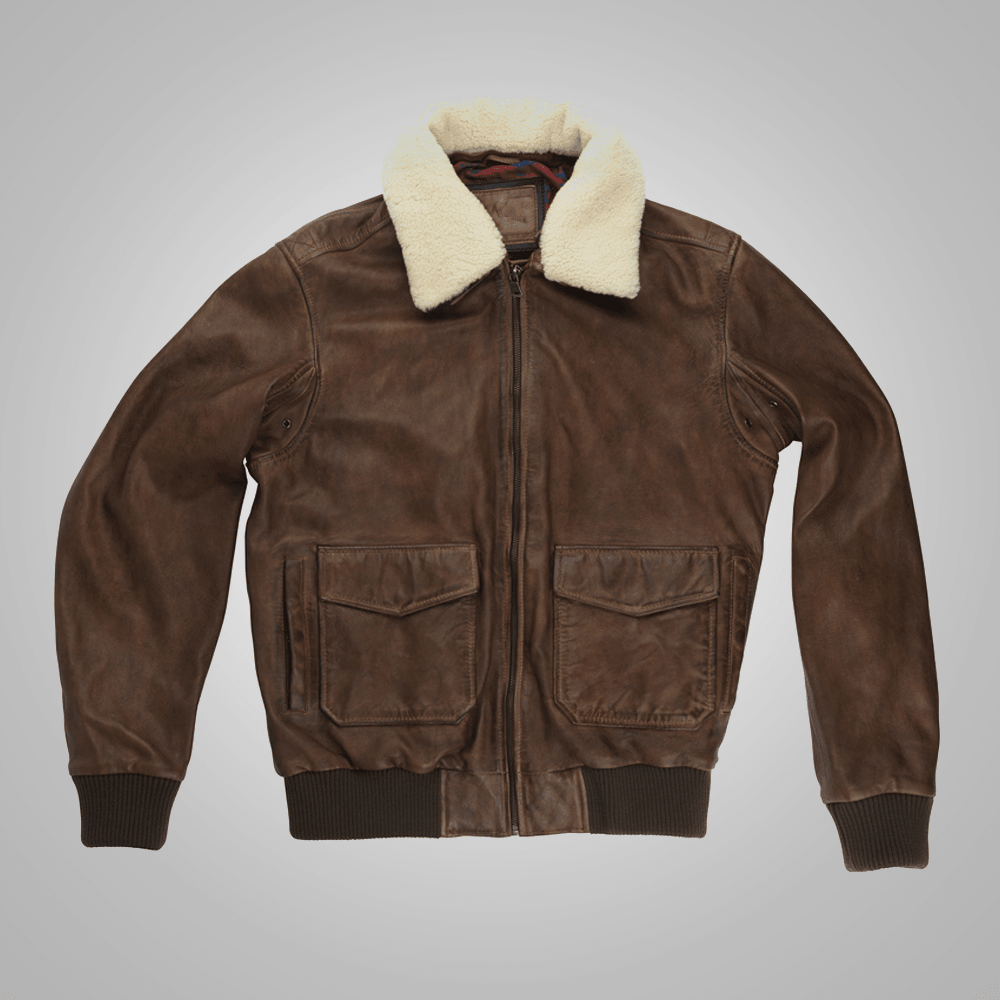 Waxed Brown Sheepskin Aviator Leather Flight Jacket For Men