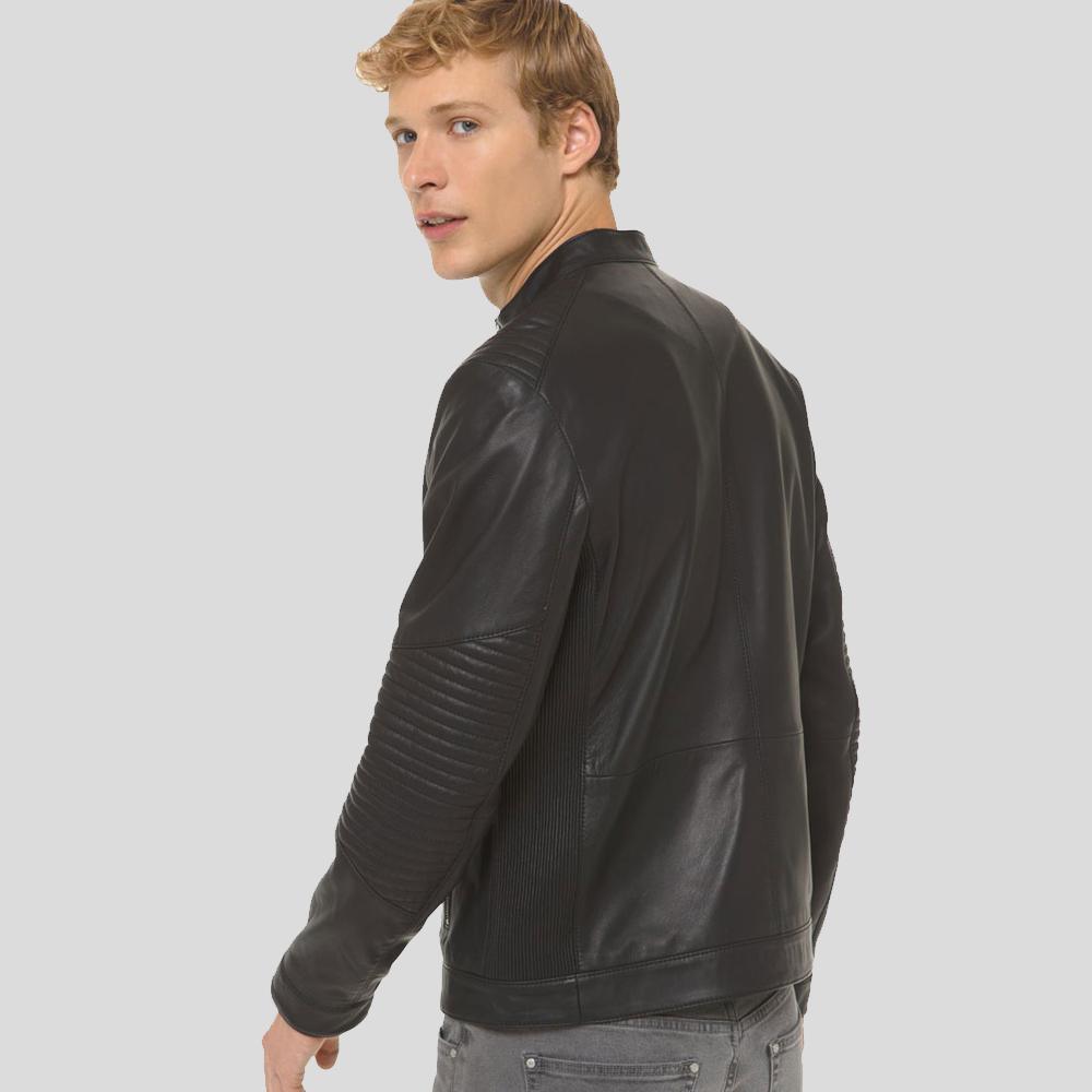 Men's Claiborn Black Cafe Racer Leather Jacket