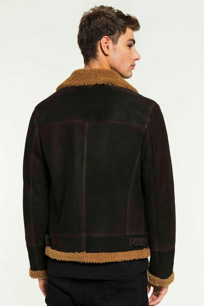Aviator Toffee Shearling Jacket For Men