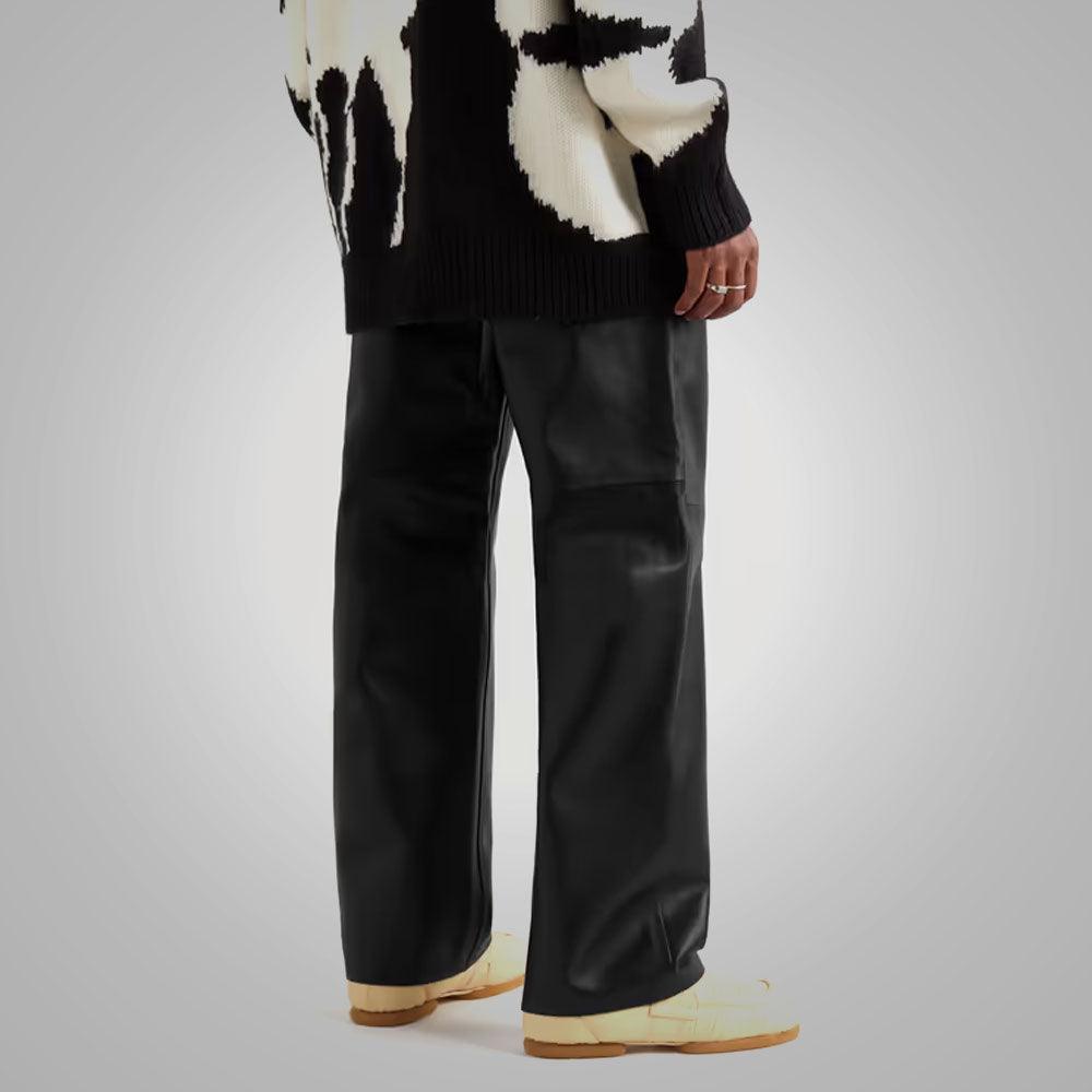 Real Black Sheepskin Fashion Leather Jeans Pant For Men