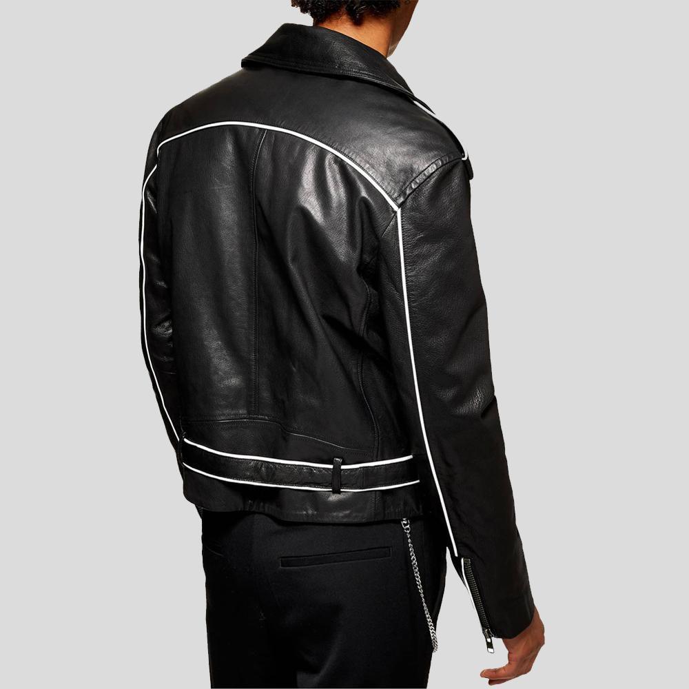 Men's Colvert Black & White Motorcycle Leather Jacket