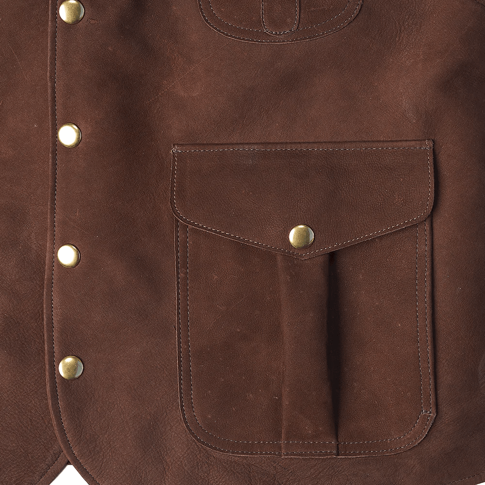 Brown Multi Pocket Stlye Leather Vest For Men