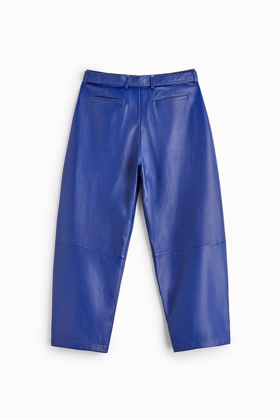 Men's Blue Sheepskin Leather Real Biker Pants