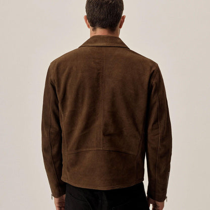 Men's Brown Leather Suede Bomber Jeans Style Jacket