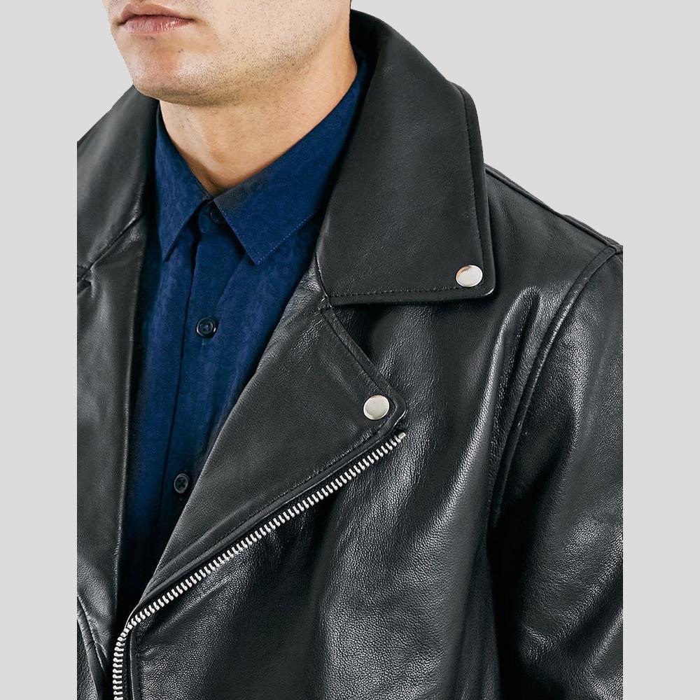 Barden Black Motorcycle Leather Jacket For Men