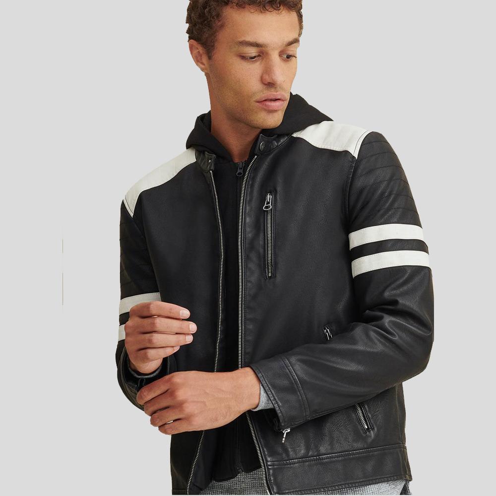 Cody Black Biker Leather Jacket For Men