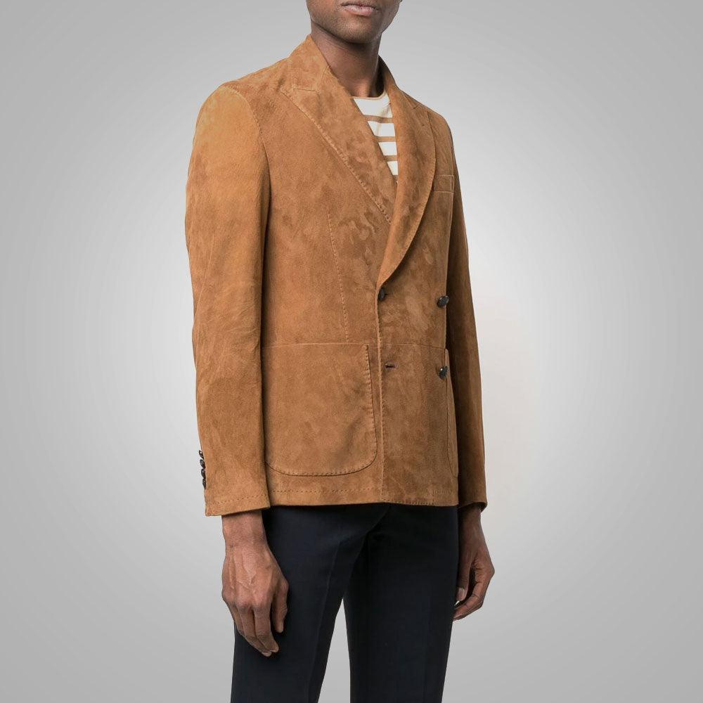 Men's Double Breasted Suede Leather Blazer