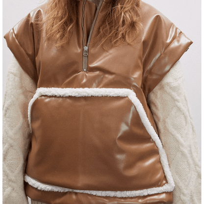 New Brown Women Sheepskin B3 Aviator Leather Vest