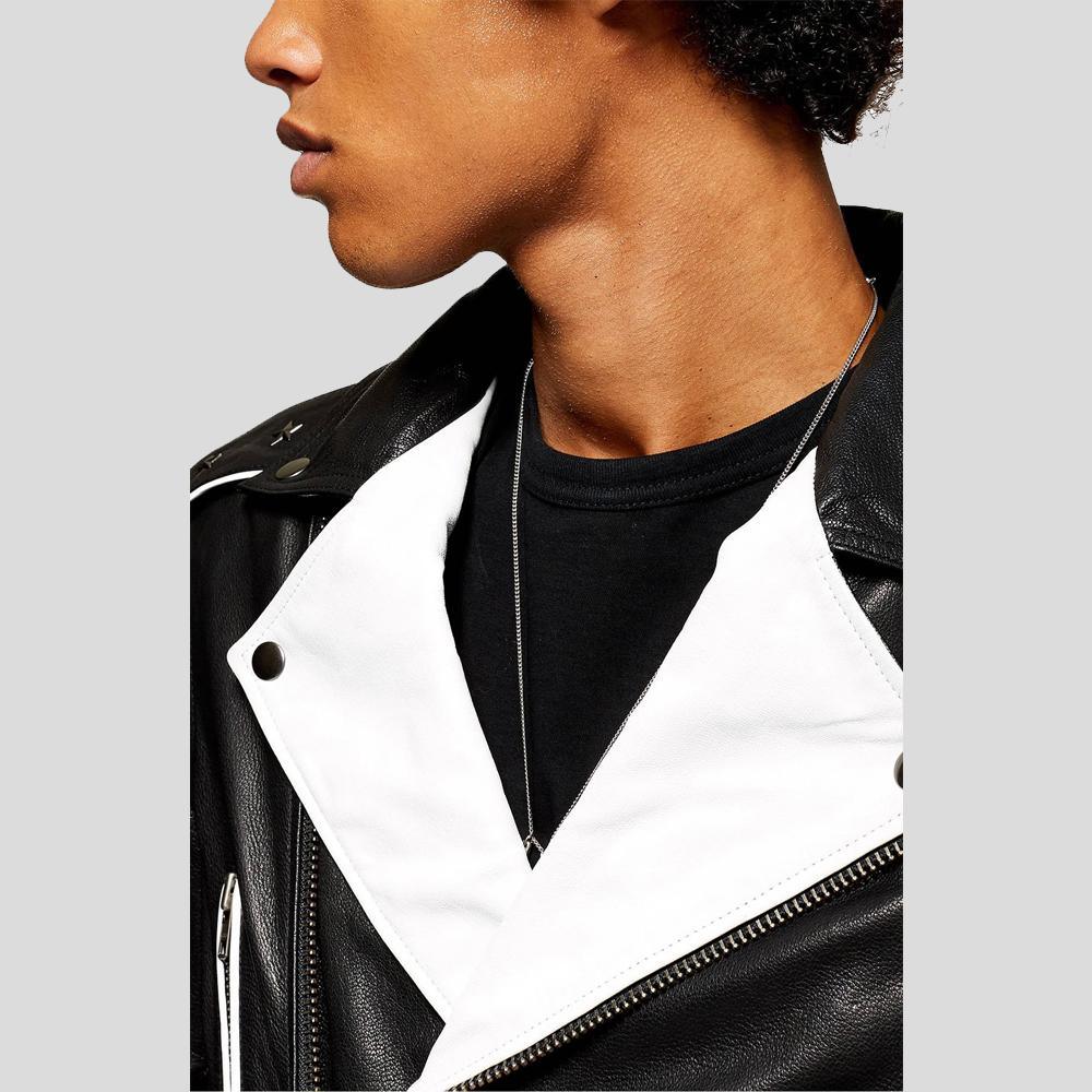 Men's Colvert Black & White Motorcycle Leather Jacket