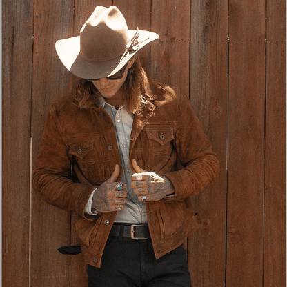 Men's Chocolate Brown Style Fringes Suede Leather Western Jacket