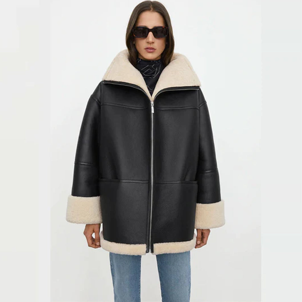 NEW WOMEN Leather Shearling Jacket