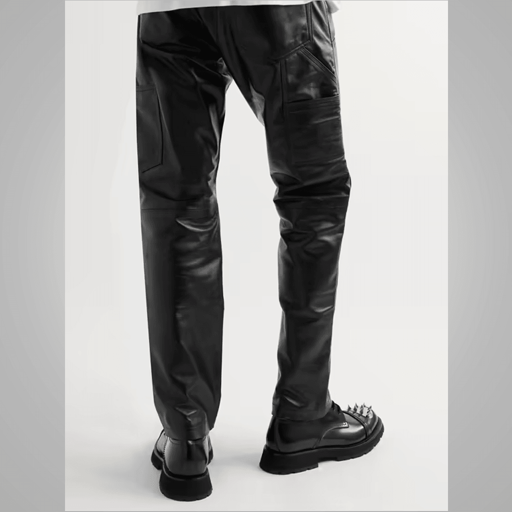 New Black Sheepskin Leather Skinny Shearling Leather Jeans Pant For Men