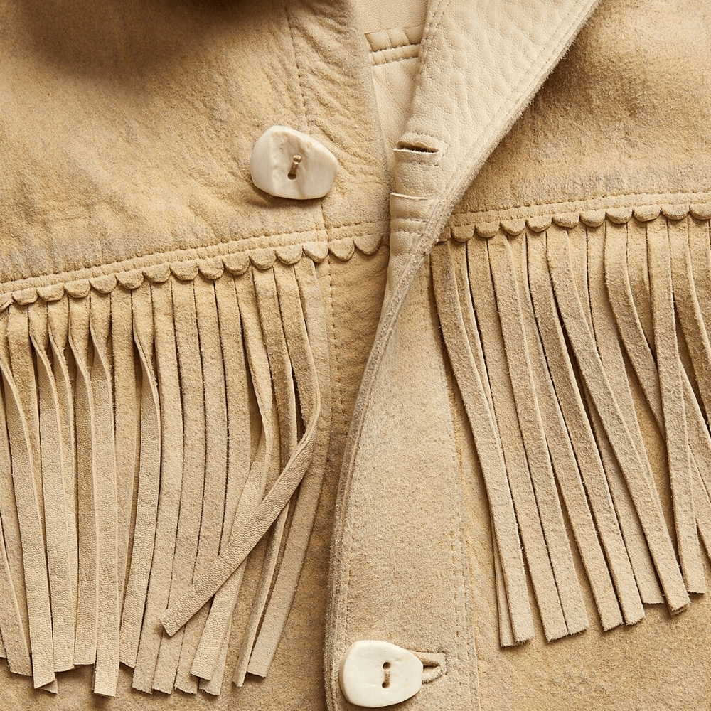 Men's Brown Western Suede Leather Jacket With Beads Fringes