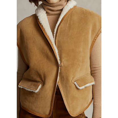 Women’s Sheepskin Brown Aviator Shearling Leather Vest