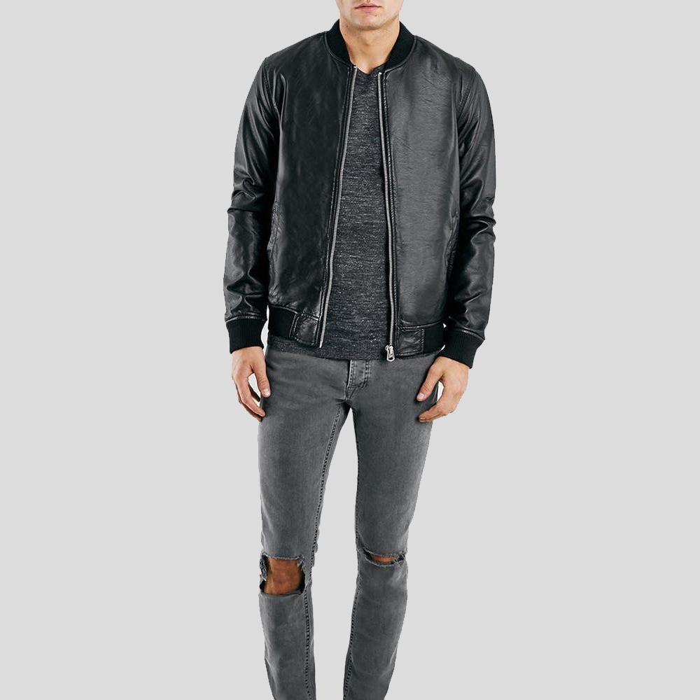 Men's Bailei Black Bomber Leather Jacket