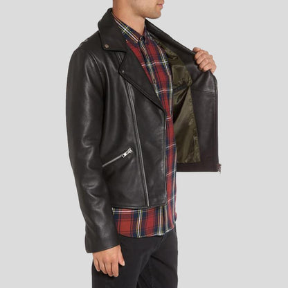 Men's Caden Black Biker Leather Jacket