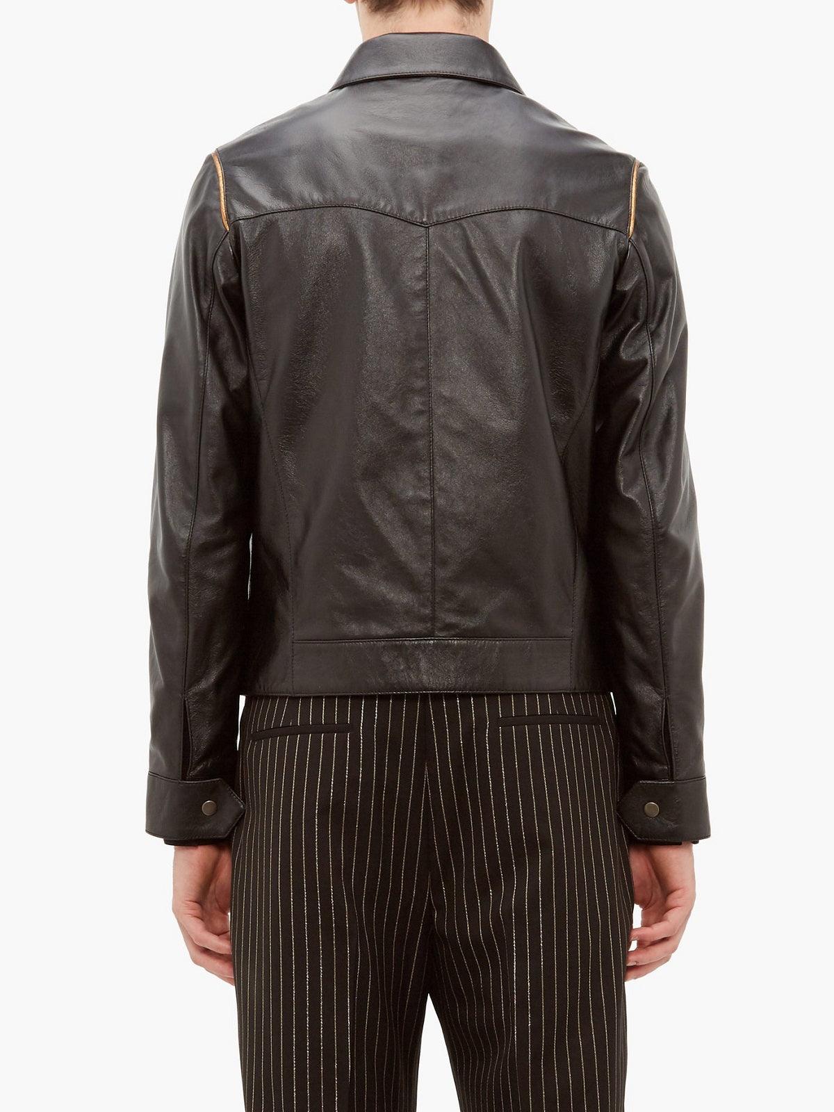 Men's Traditional Leather Jacket In Black