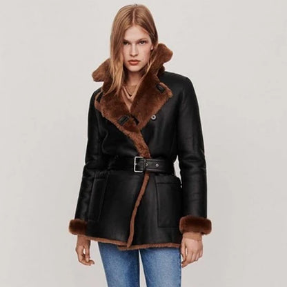 NEW WOMEN Leather Shearling Jacket