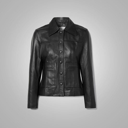 Smooth Simple Buttery Soft Black Leather Shirt For Women