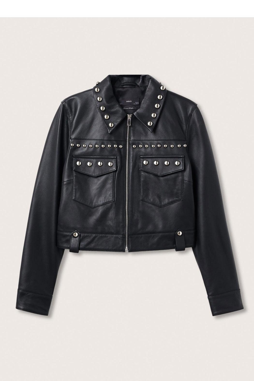 Black Women style Silver Spiked Studded Retro Motorcycle Leather Jacket