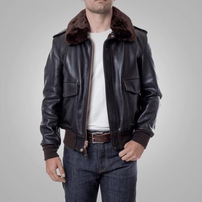 Brown Flying RAF A2 Cowhide Leather Flight Jacket For Men